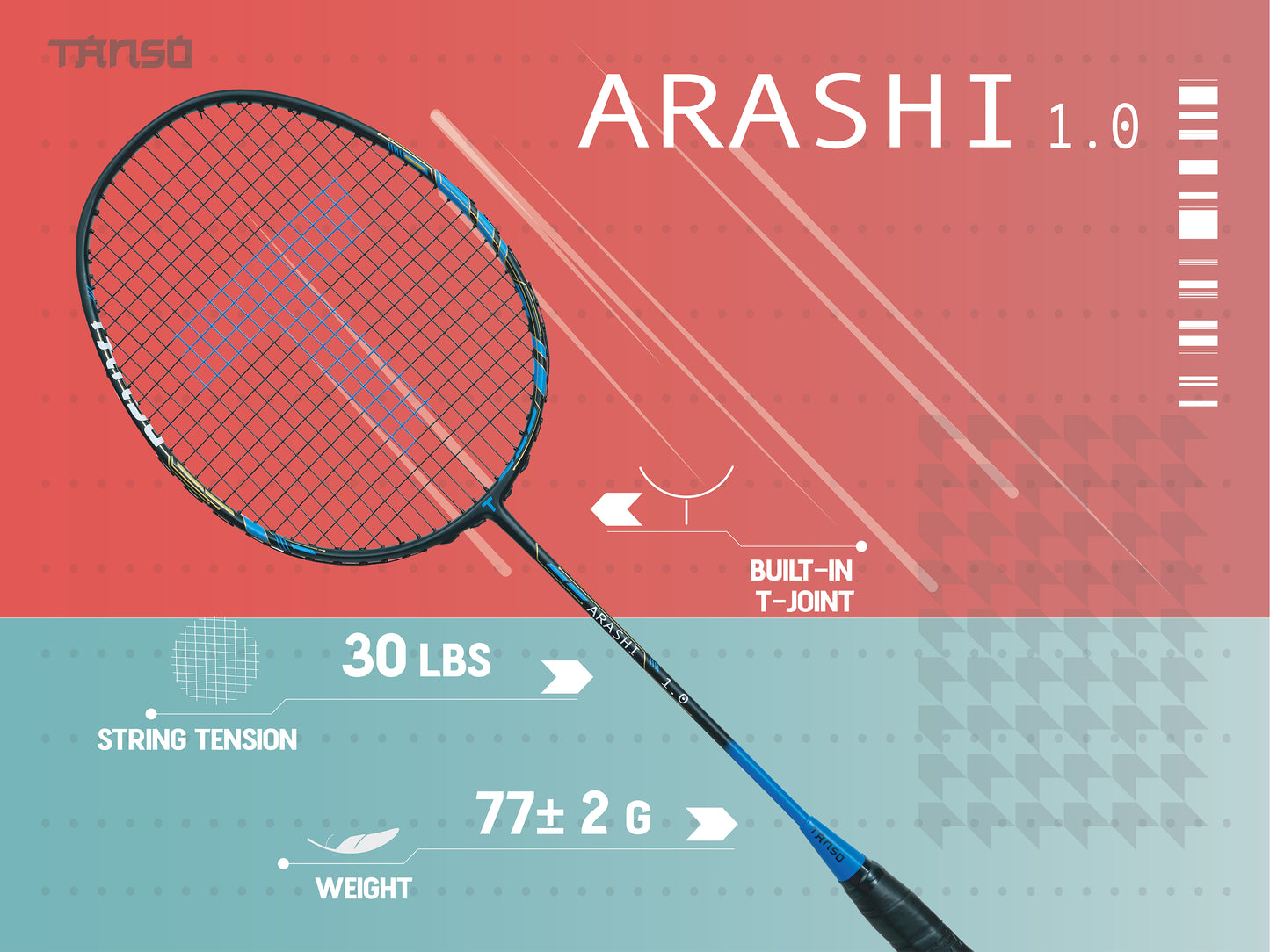 TANSO Arashi 1.0 Full Graphite Badminton Racquet (Blue)