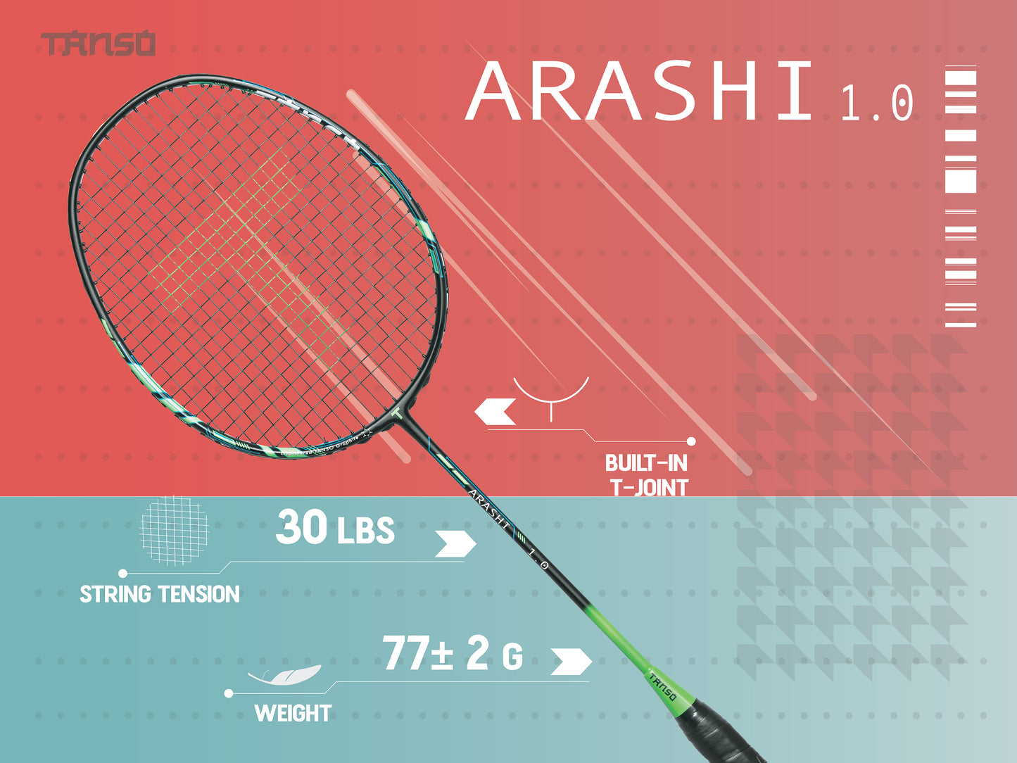 TANSO Arashi 1.0 Full Graphite Badminton Racquet (Green)