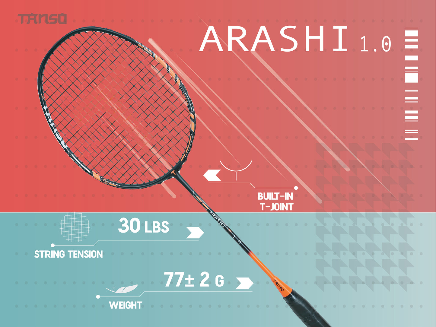 TANSO Arashi 1.0 Full Graphite Badminton Racquet (Orange)